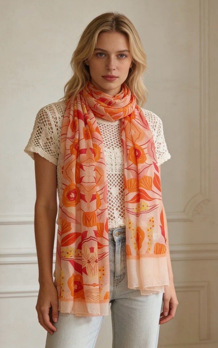 Lichte sjaal met zachte bloemenprint | Zomers &amp; elegant