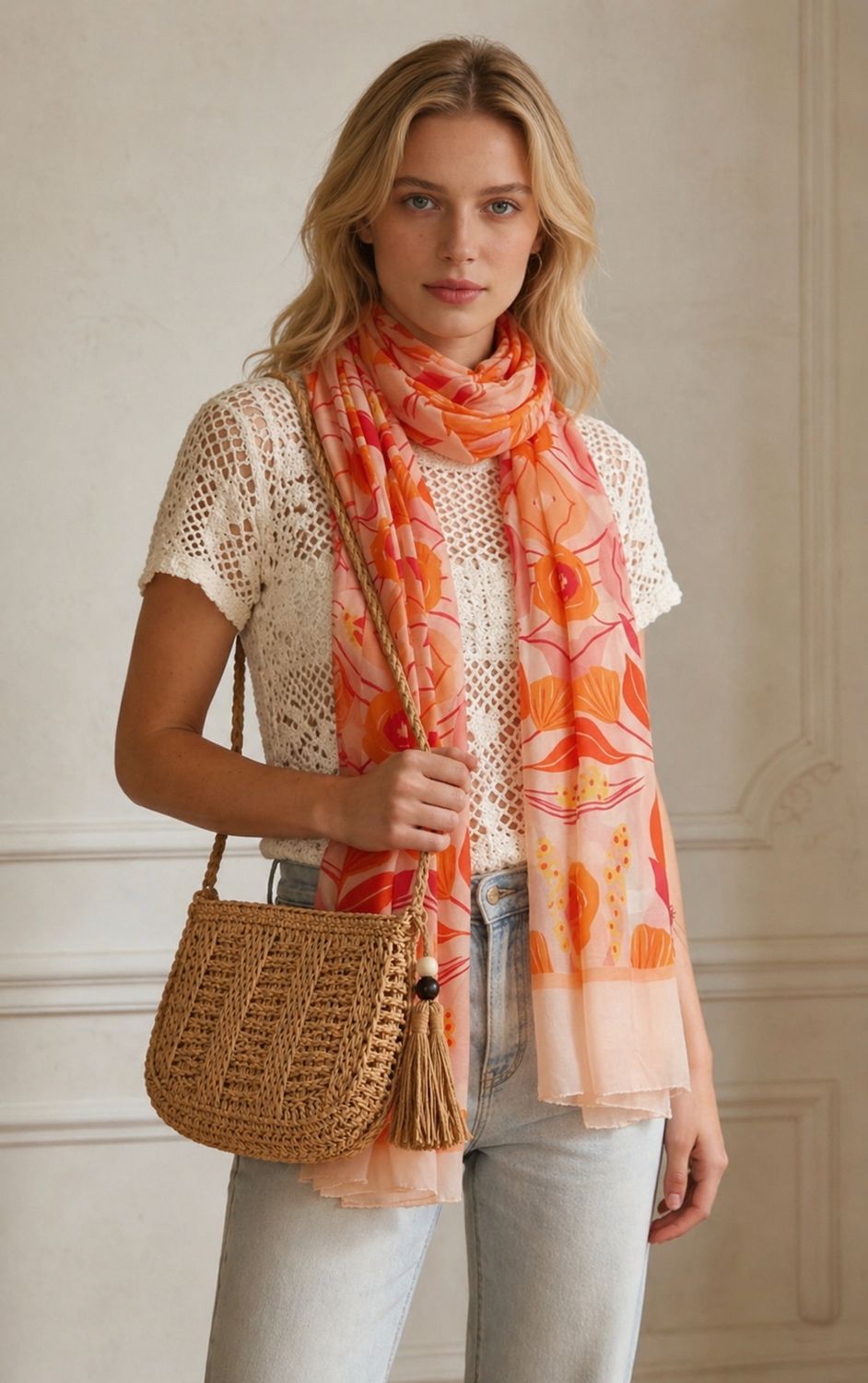 Lichte sjaal met zachte bloemenprint | Zomers &amp; elegant