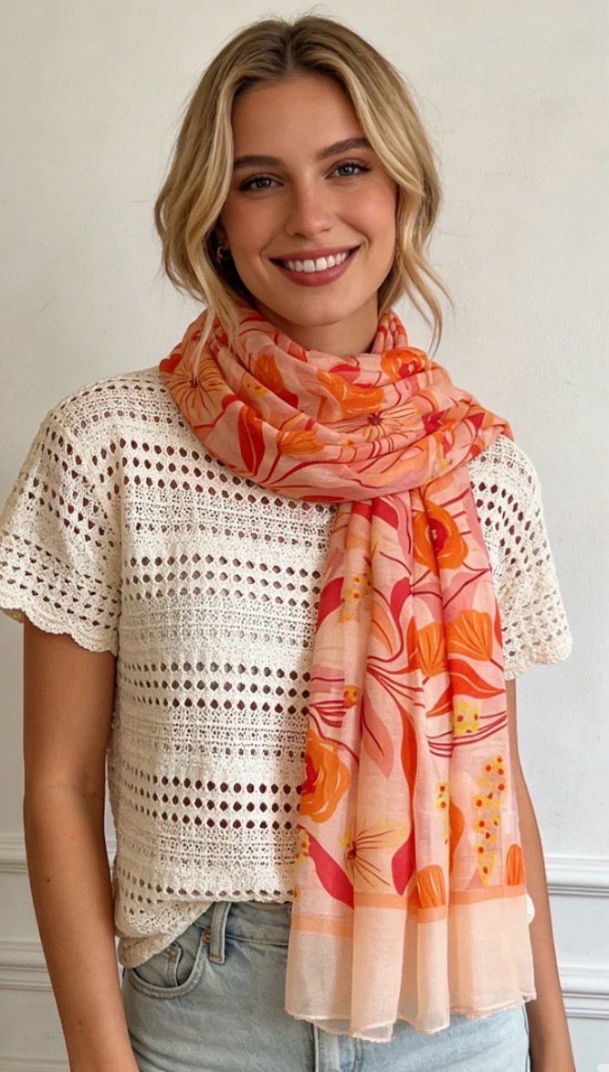 Lichte sjaal met zachte bloemenprint | Zomers &amp; elegant