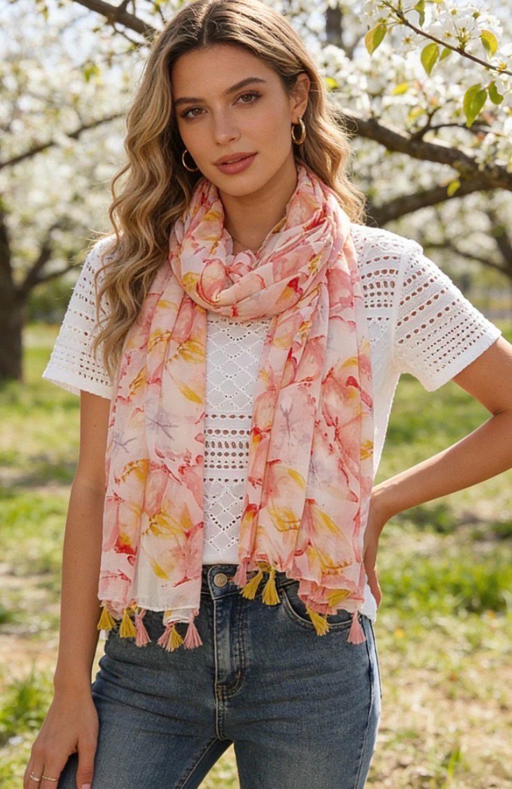 Lichte sjaal met bloemenprint en tassels | Zomers &amp; vrouwelijk