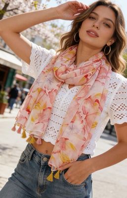 Lichte sjaal met bloemenprint en tassels | Zomers &amp; vrouwelijk