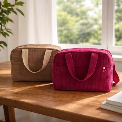 Draagbare Corduroy Toilettas &amp; Make-up Tas met Ritssluiting