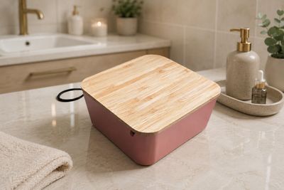 Kleine Opbergdoos met Spiegel &amp; Bamboe Look – 14x 14x 6 cm