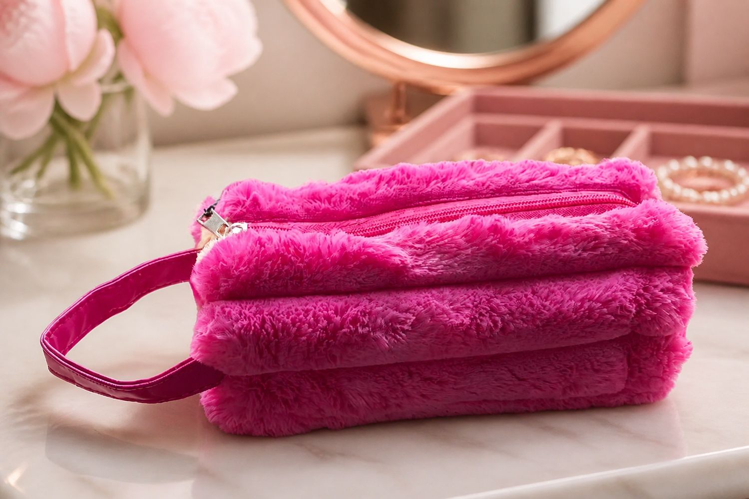 Faux Fur Make-up Tas &amp; Toilettasje – Zacht Pluche Design