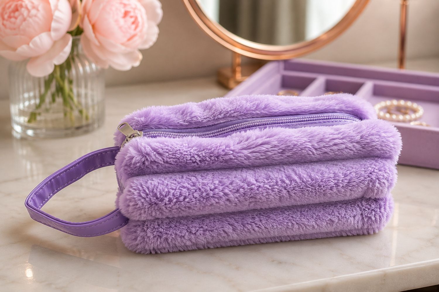 Faux Fur Make-up Tas &amp; Toilettasje – Zacht Pluche Design