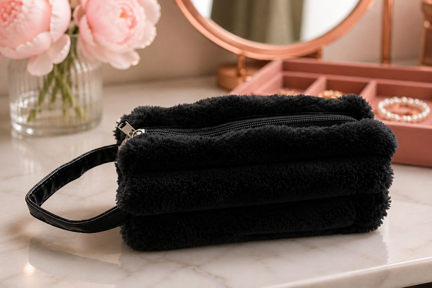 Faux Fur Make-up Tas &amp; Toilettasje – Zacht Pluche Design