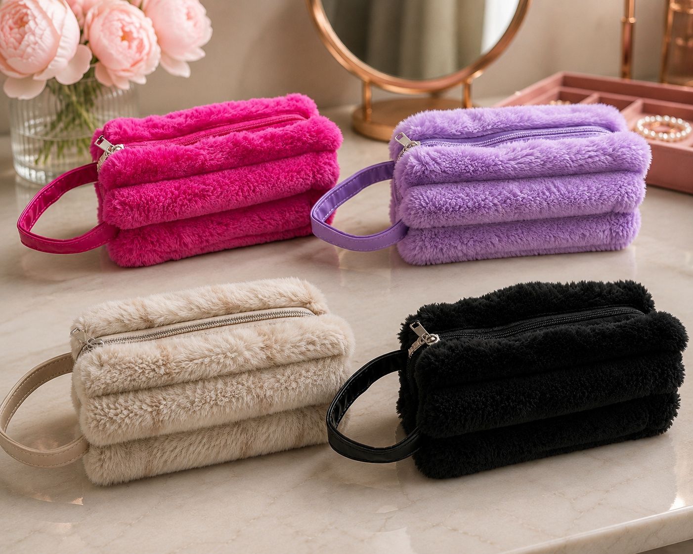 Faux Fur Make-up Tas &amp; Toilettasje – Zacht Pluche Design