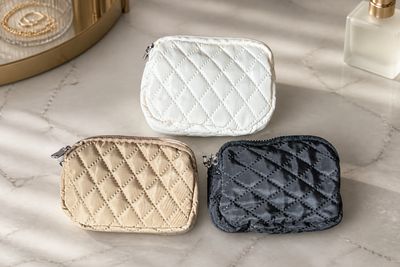 Gewatteerd Mini Make-up Tasje met Dubbele Ritssluiting- 11/7/3cm
