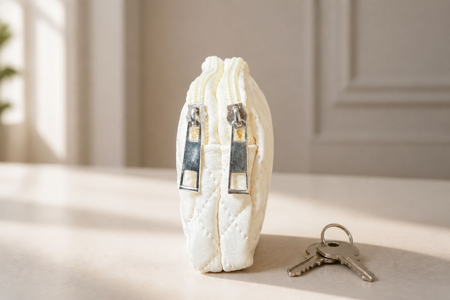 Gewatteerd Mini Make-up Tasje met Dubbele Ritssluiting- 11/7/3cm