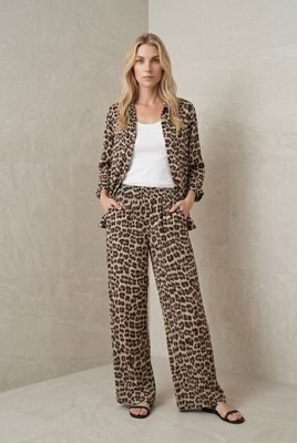 Katoen gaas Hemd En Losse Broek Met Elastische Taille- Leopard Print