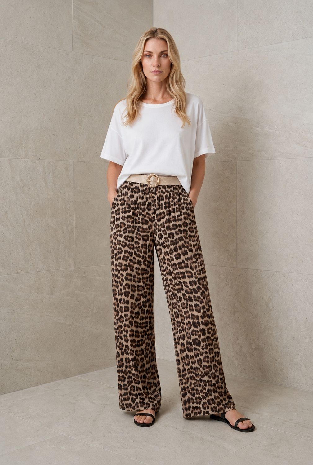 Katoen gaas Hemd En Losse Broek Met Elastische Taille- Leopard Print