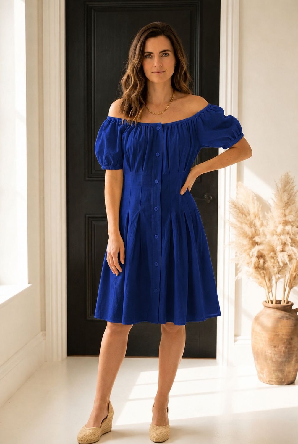 Royal Blue Off Shoulder Jurk – One Size 36/40