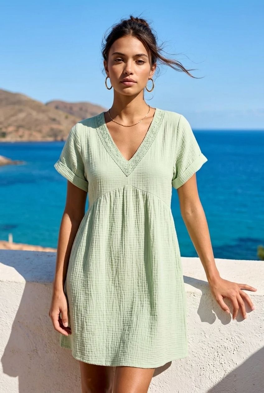 Katoengaas midi strandjurk- zomerjurkje in katoen- 36/38