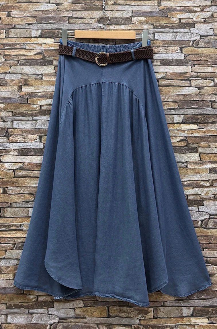 Lyocell Midi Rok - Flowy Rok Met Riem