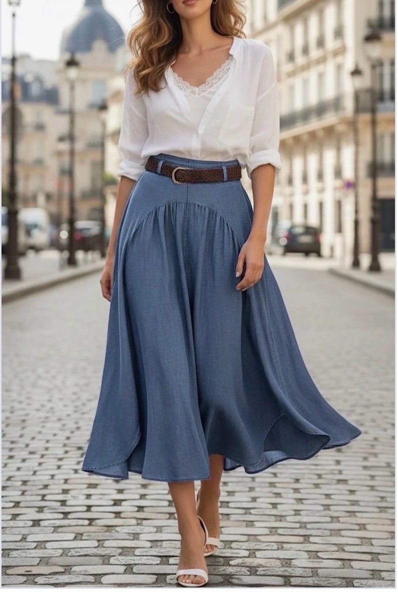 Lyocell Midi Rok - Flowy Rok Met Riem