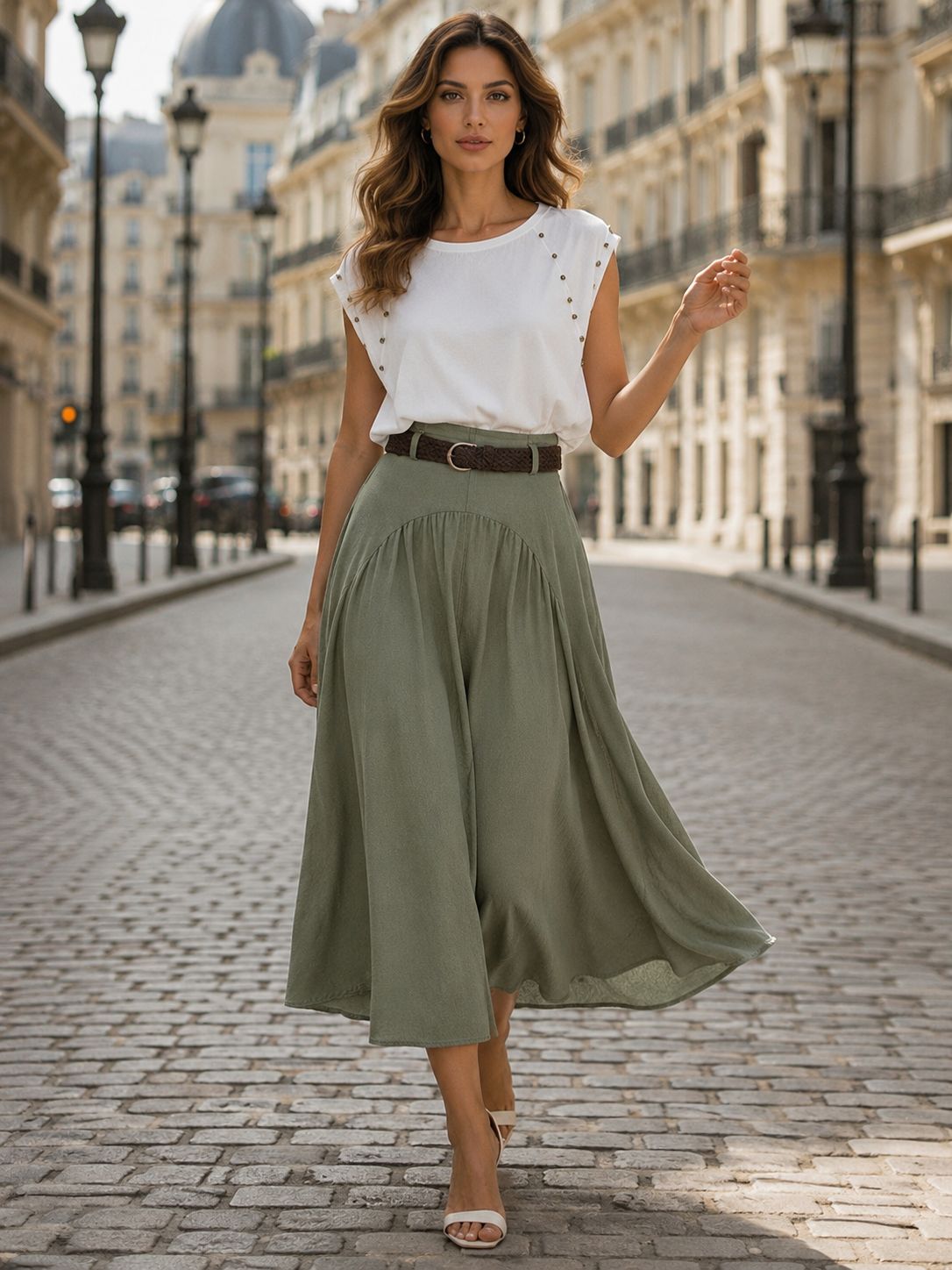 Lyocell Midi Rok - Flowy Rok Met Riem