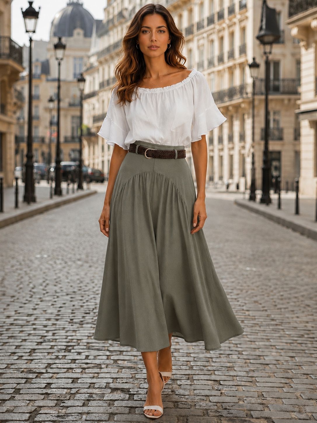 Lyocell Midi Rok - Flowy Rok Met Riem