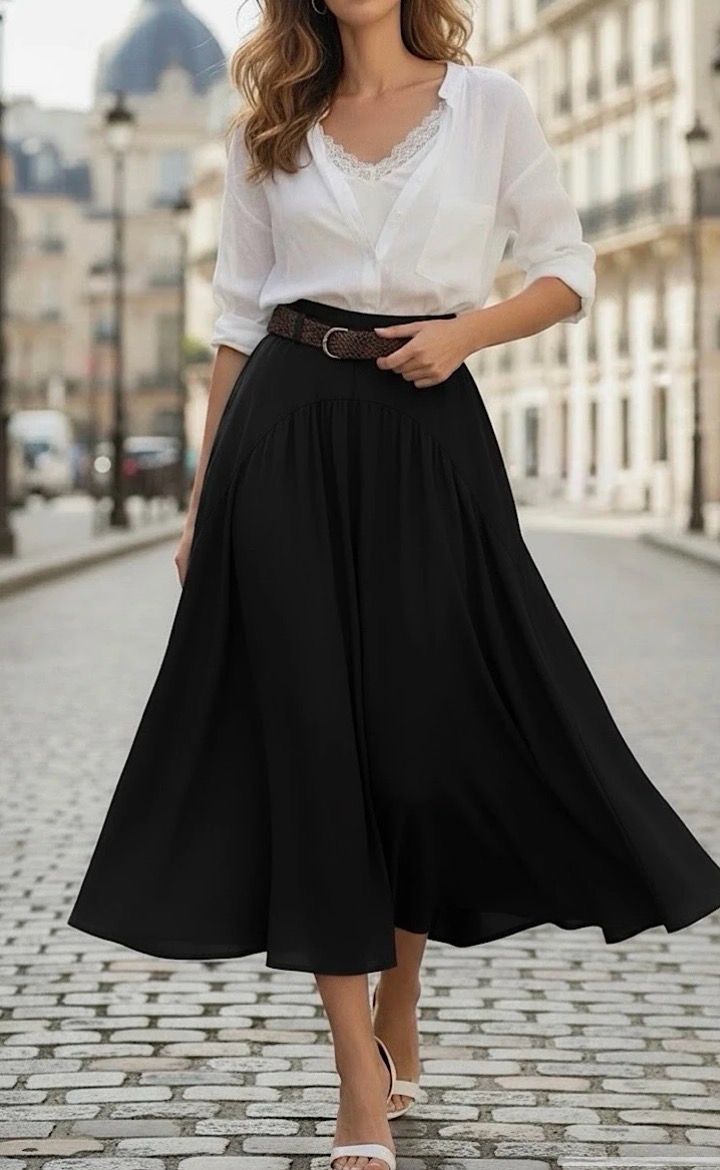 Lyocell Midi Rok - Flowy Rok Met Riem