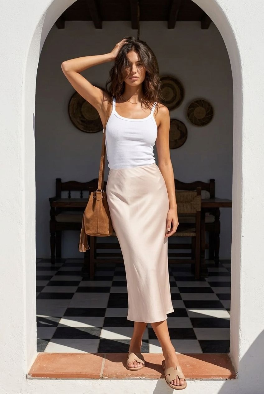Koker Rok- Satin Look - Champagne