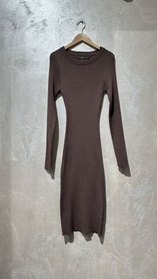 midi jurk- bruine knit jurk- viscose knit