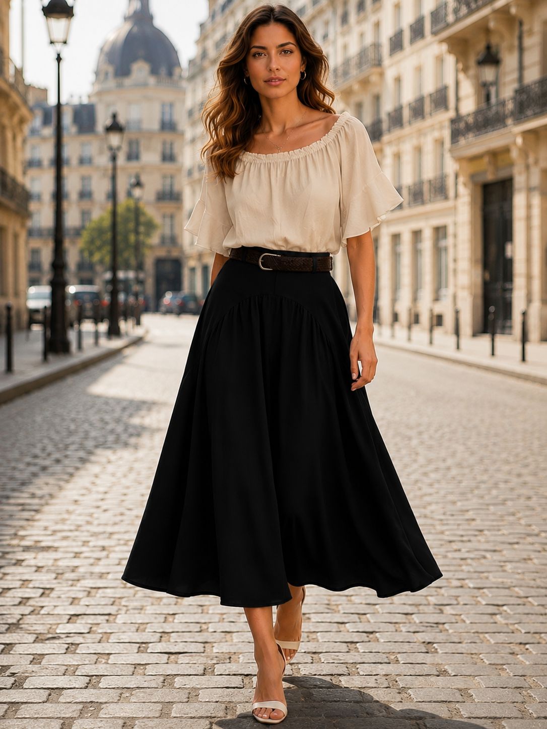 Lyocell Midi Rok - Flowy Rok Met Riem