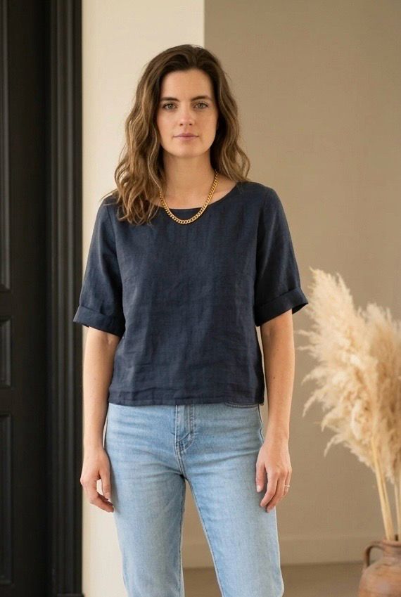 Linnen Korte Blouse Voor Dames