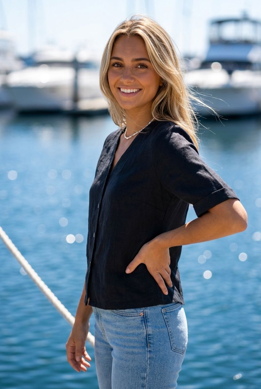Linnen Korte Blouse Voor Dames