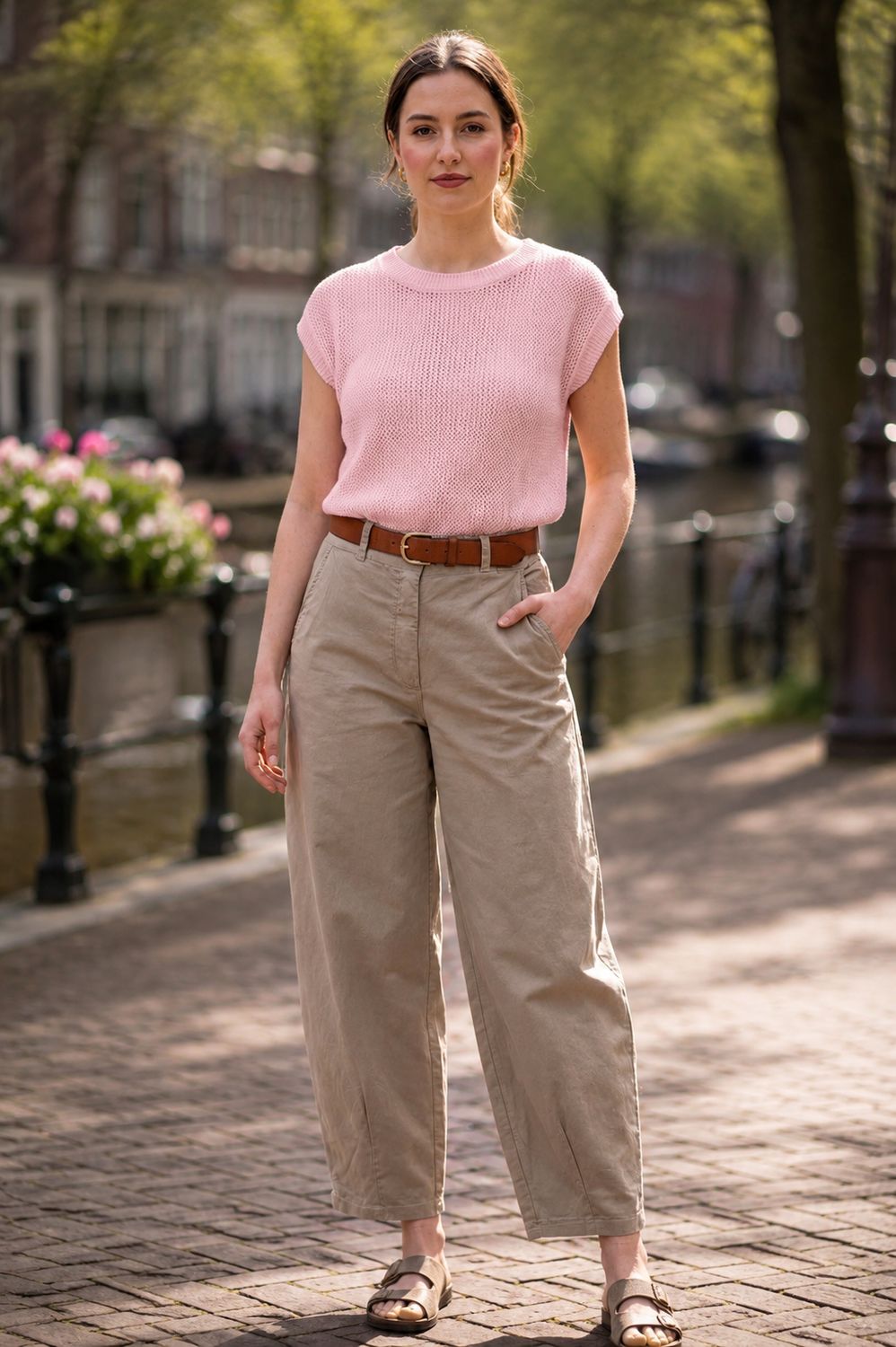 Katoenen Barrel Broek Taupe