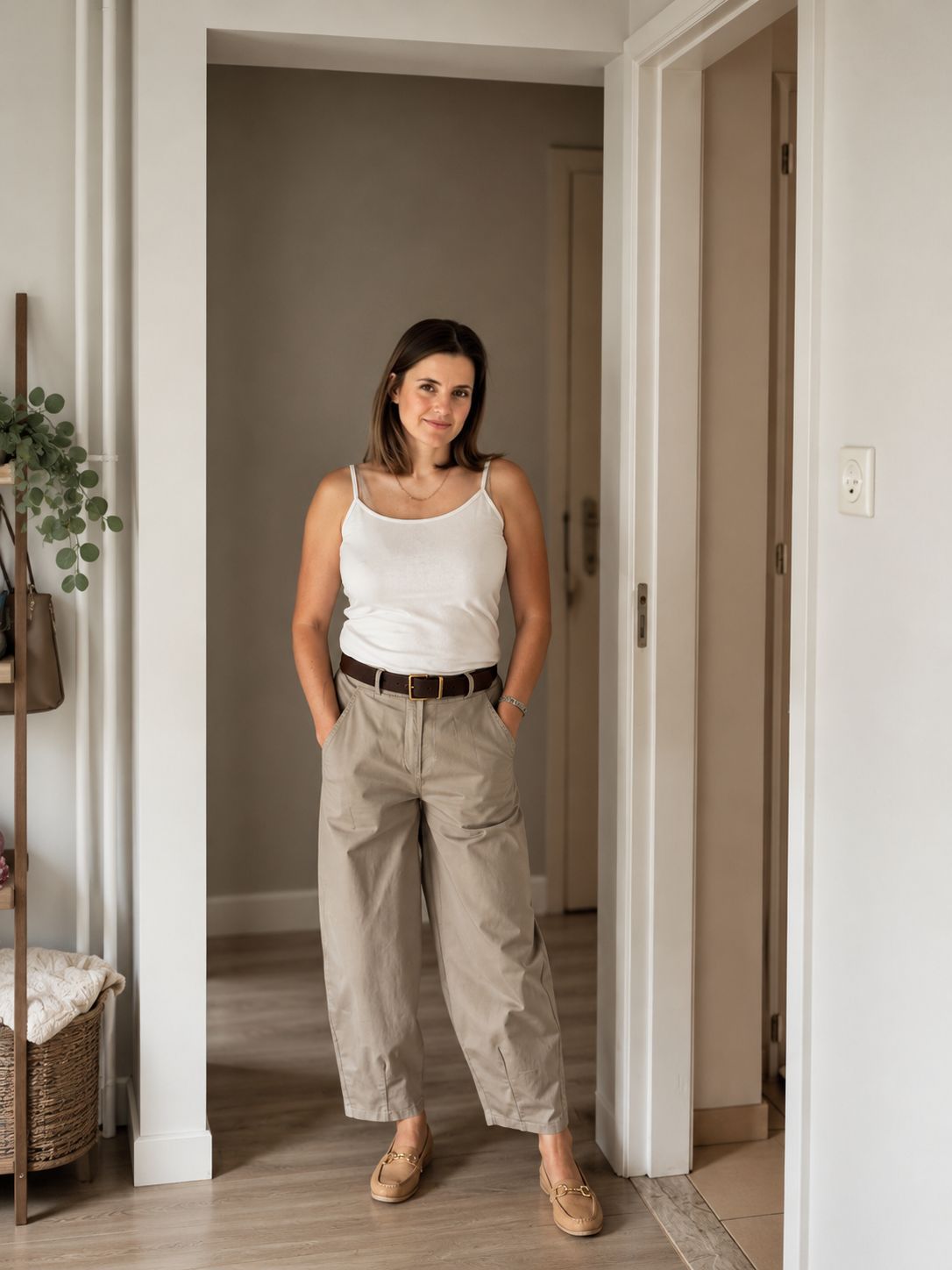 Katoenen Barrel Broek Taupe