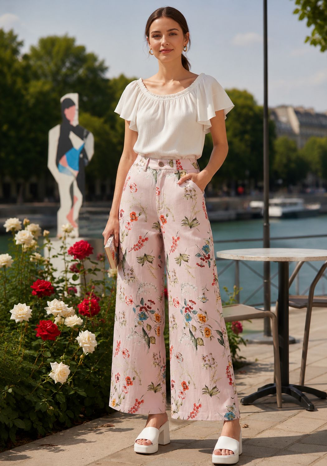 Bloemen Palazzo Broek Roze- Katoen