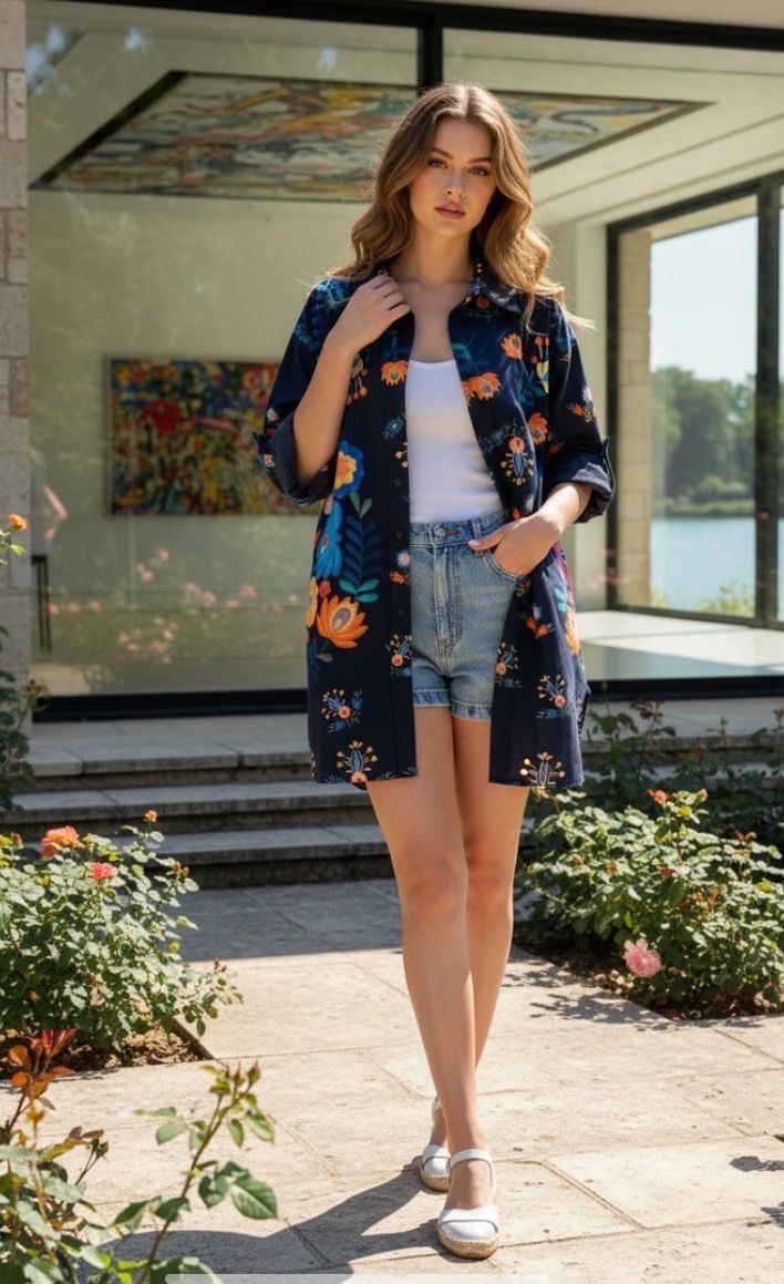Luchtige oversized tuniekjurk met bloemenprint – vervaardigd uit 100% katoen.