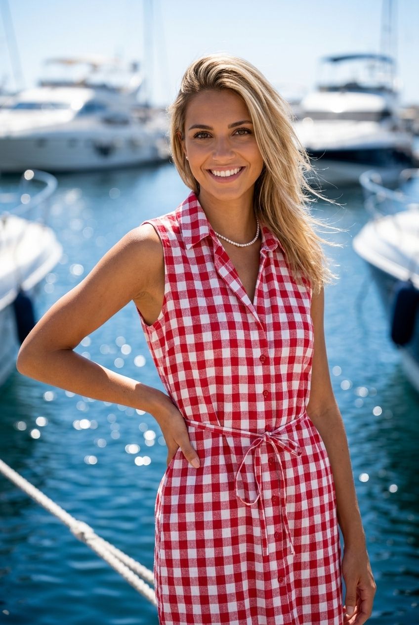 Gingham Shirt Jurk- Knoopjes Jurk Met Rode Ruitjes - Katoen