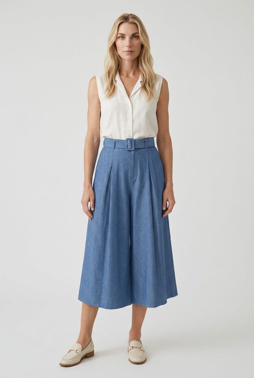 Flowy Bermuda Short Met Riem- Light Denim Look