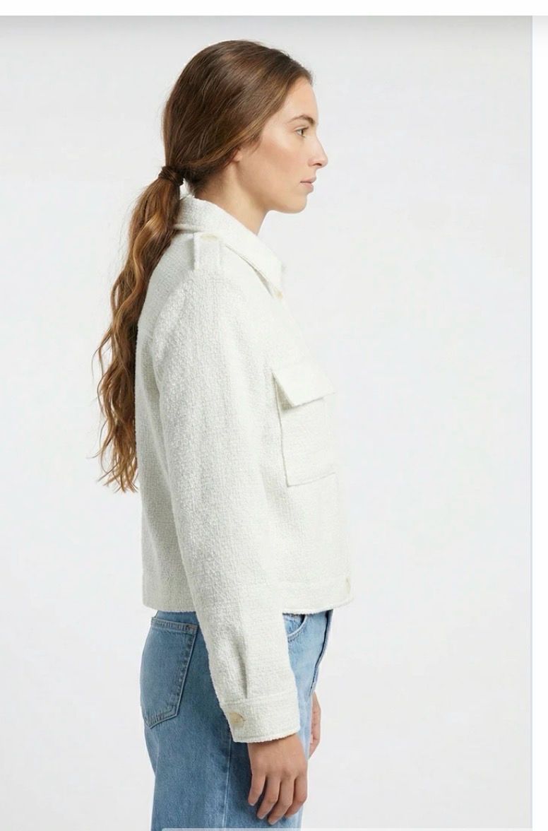 Tweed Tussenjasje met Zakdetails – Ecru &amp; Antraciet- Kort Jasje voor Dames