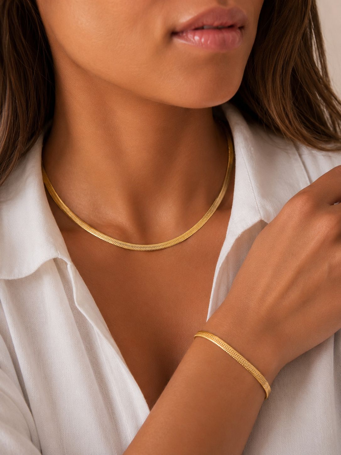 Sieraden Set Platte Stainless Steel Ketting + Armband