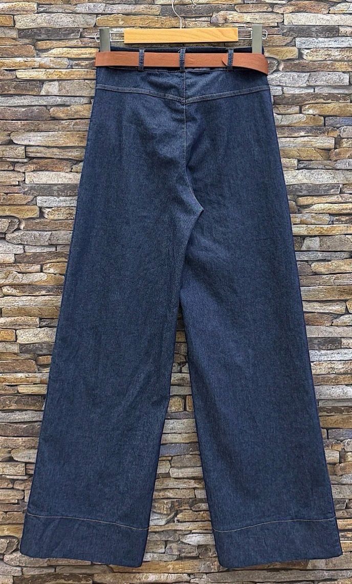 Denim Palazzo Broek met Ceintuur – High Waist Wide Leg Damesbroek