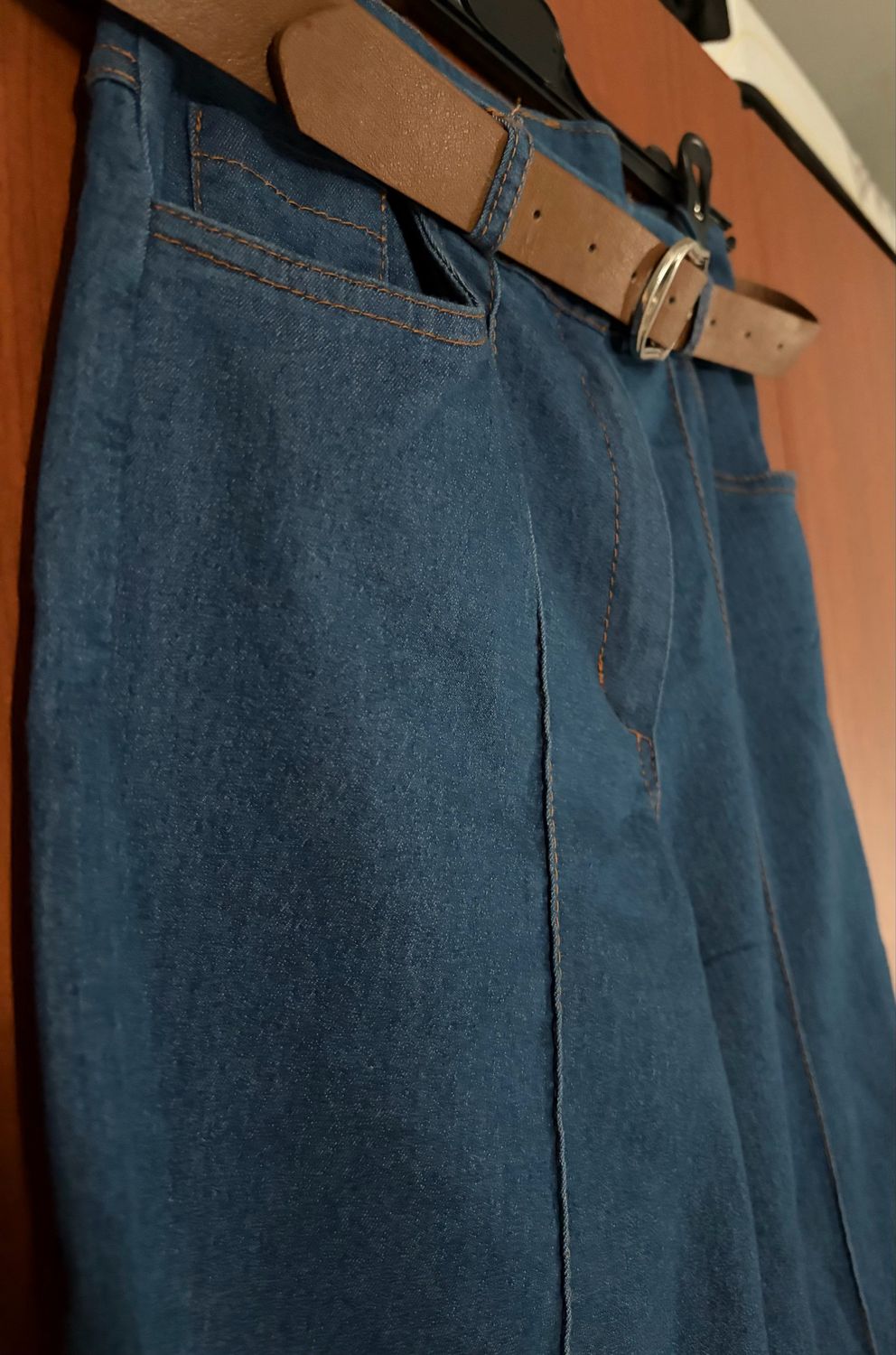Denim Palazzo Broek met Ceintuur – High Waist Wide Leg Damesbroek