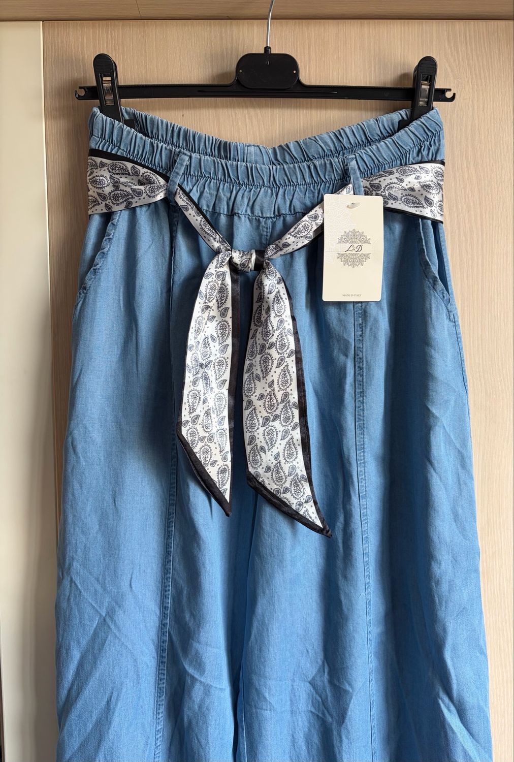 Lichtblauwe Balloon Broek met Sjaalriem – High Waist Lyocell Broek Dames