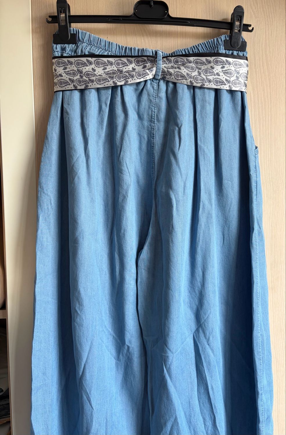 Lichtblauwe Balloon Broek met Sjaalriem – High Waist Lyocell Broek Dames