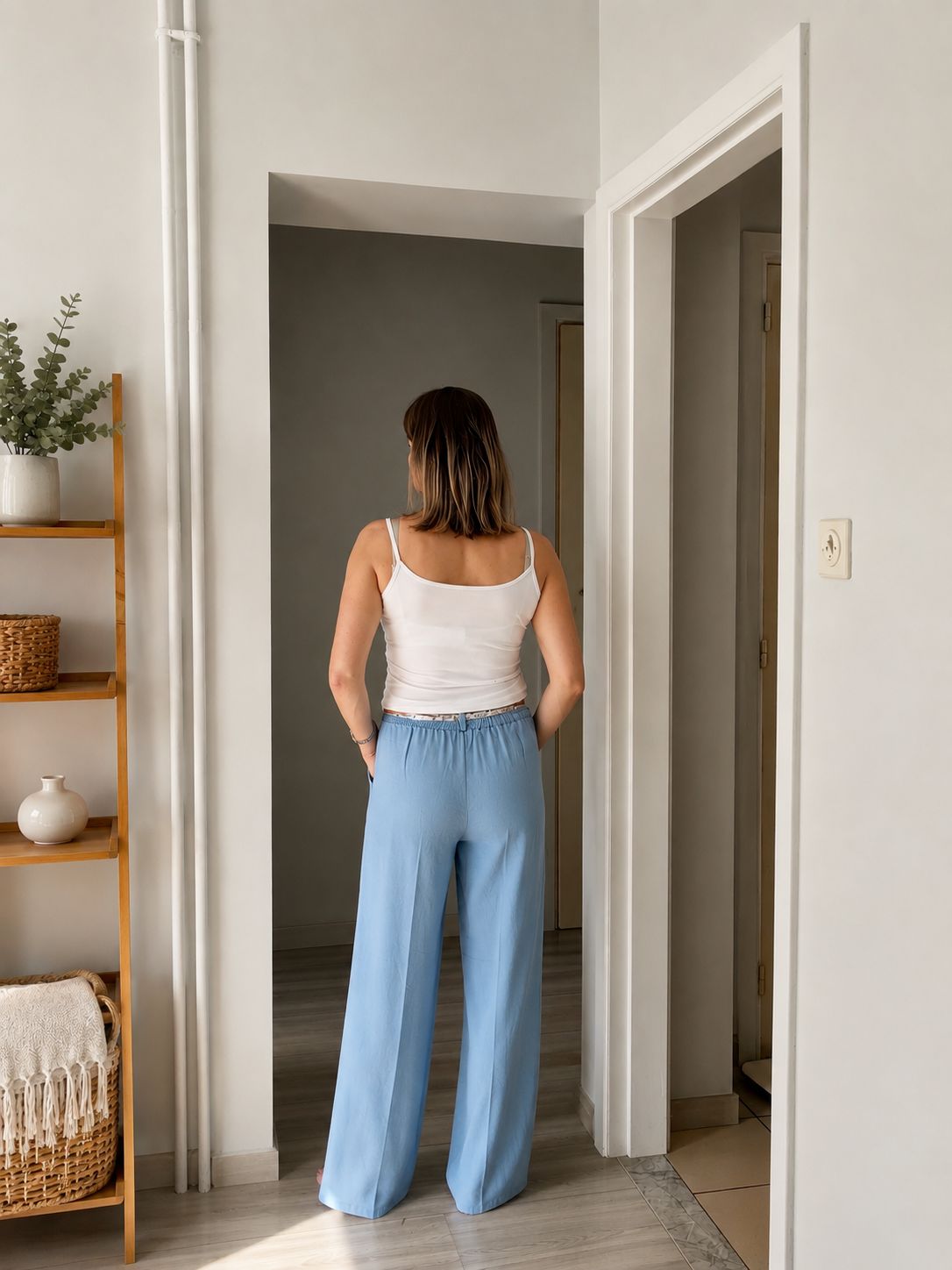 Lichtblauwe Balloon Broek met Sjaalriem – High Waist Lyocell Broek Dames