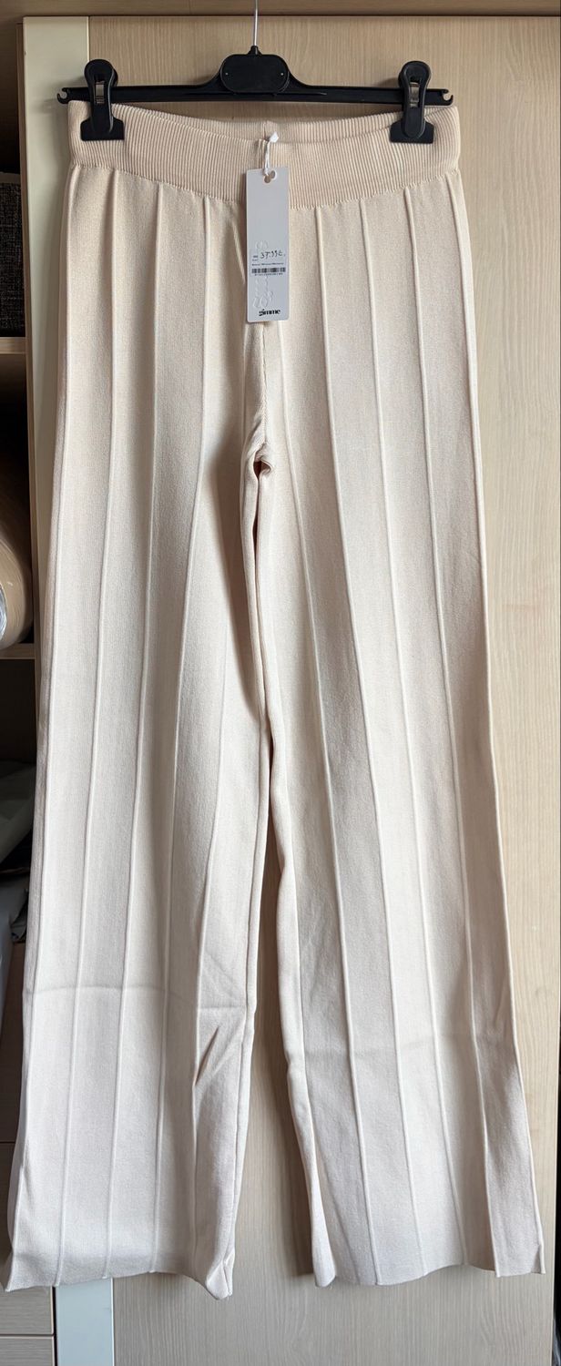Comfy Knitted Pants - All Season Pants- Beige - -zwart- Wide Leg - Broek Met Stretch Voor Dames