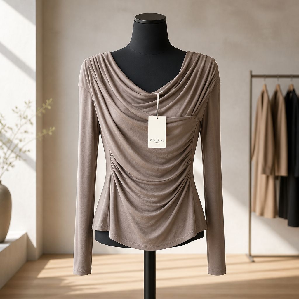 Draped Cross Over Off Shoulder Elegance Top – Taupe