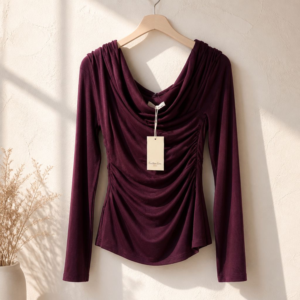 Draped Cross Over Off Shoulder Elegance Top – Plum