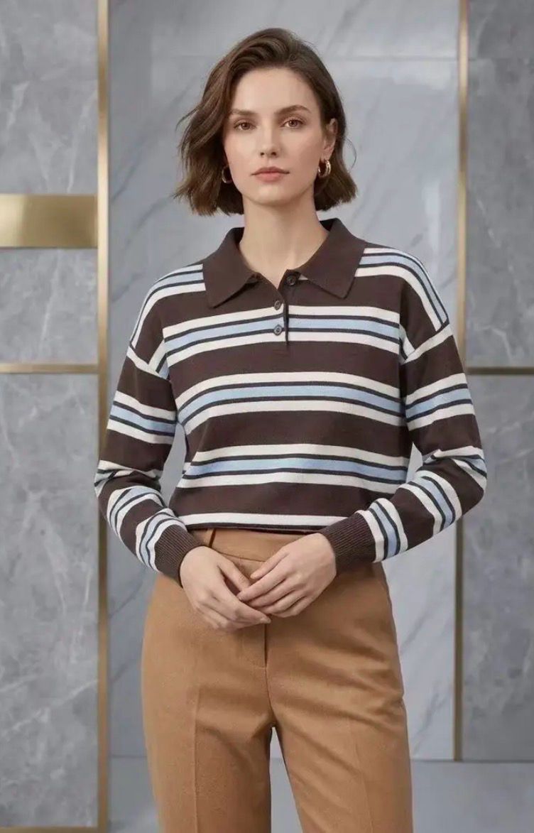 Polo Knit Shirt Met Strepen Voor Dames