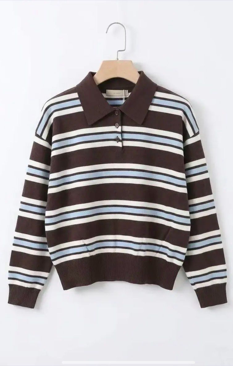 Polo Knit Shirt Met Strepen Voor Dames