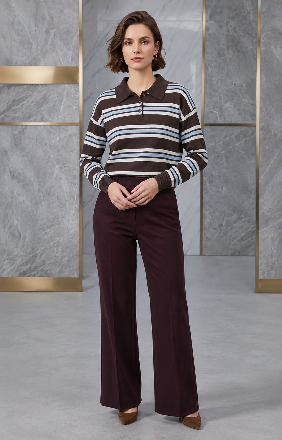 Polo Knit Shirt Met Strepen Voor Dames