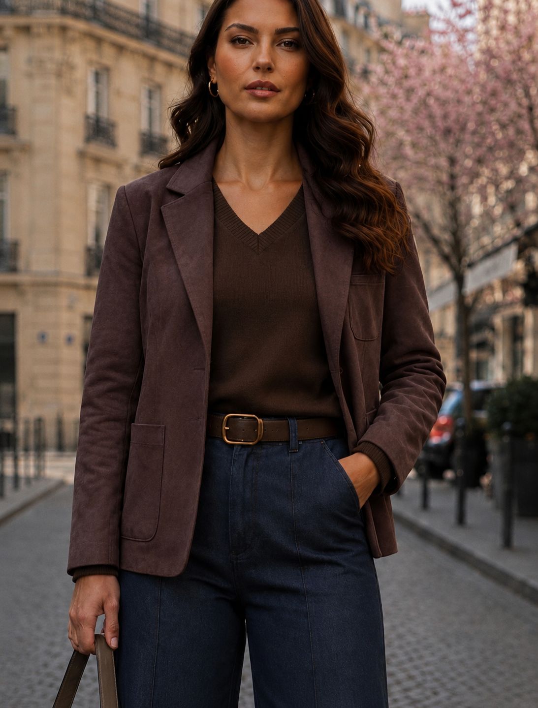 Soft Suede Look Blazer - Chocolate Brown