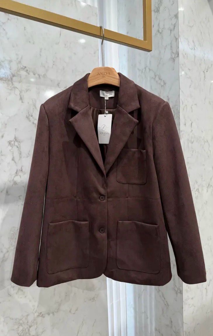 Soft Suede Look Blazer - Chocolate Brown