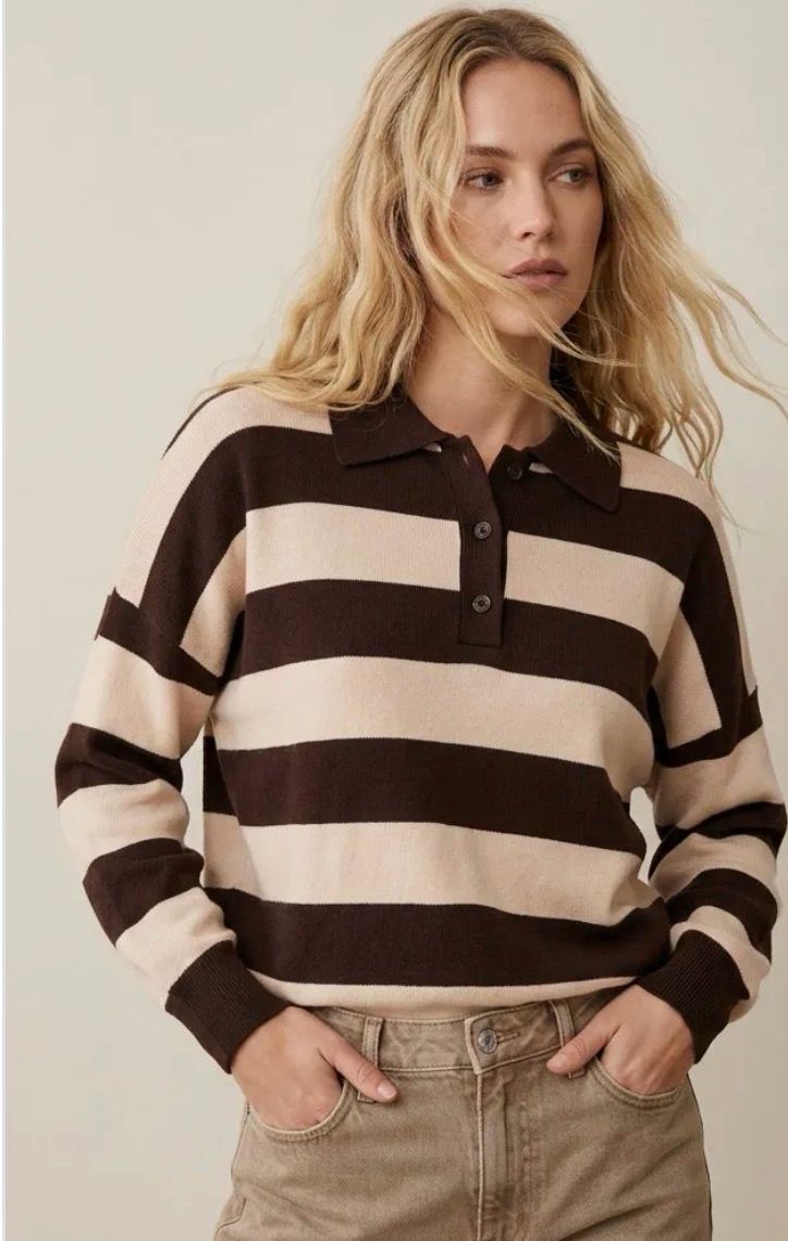 Polo Knit Shirt Met Strepen Voor Dames