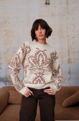 Ronde Nek Sweater Met Print- Crème